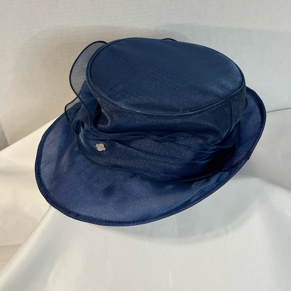 Forbusite Hat Kentucky Derby Fascinator Navy Chiffon Bow Flower Adjustable OSFA